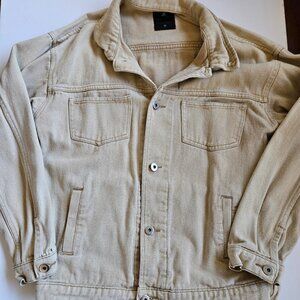 100% Cotton Beige Tan Khaki Cream Denim Trucker Jacket Women's Medium M